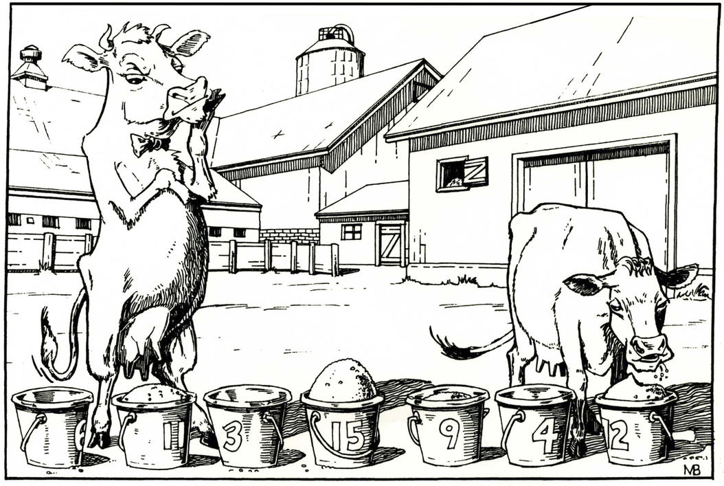 Vacas pensando y comiendo