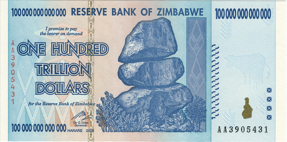 Billete de cien billones de dólares zimbzbuenses