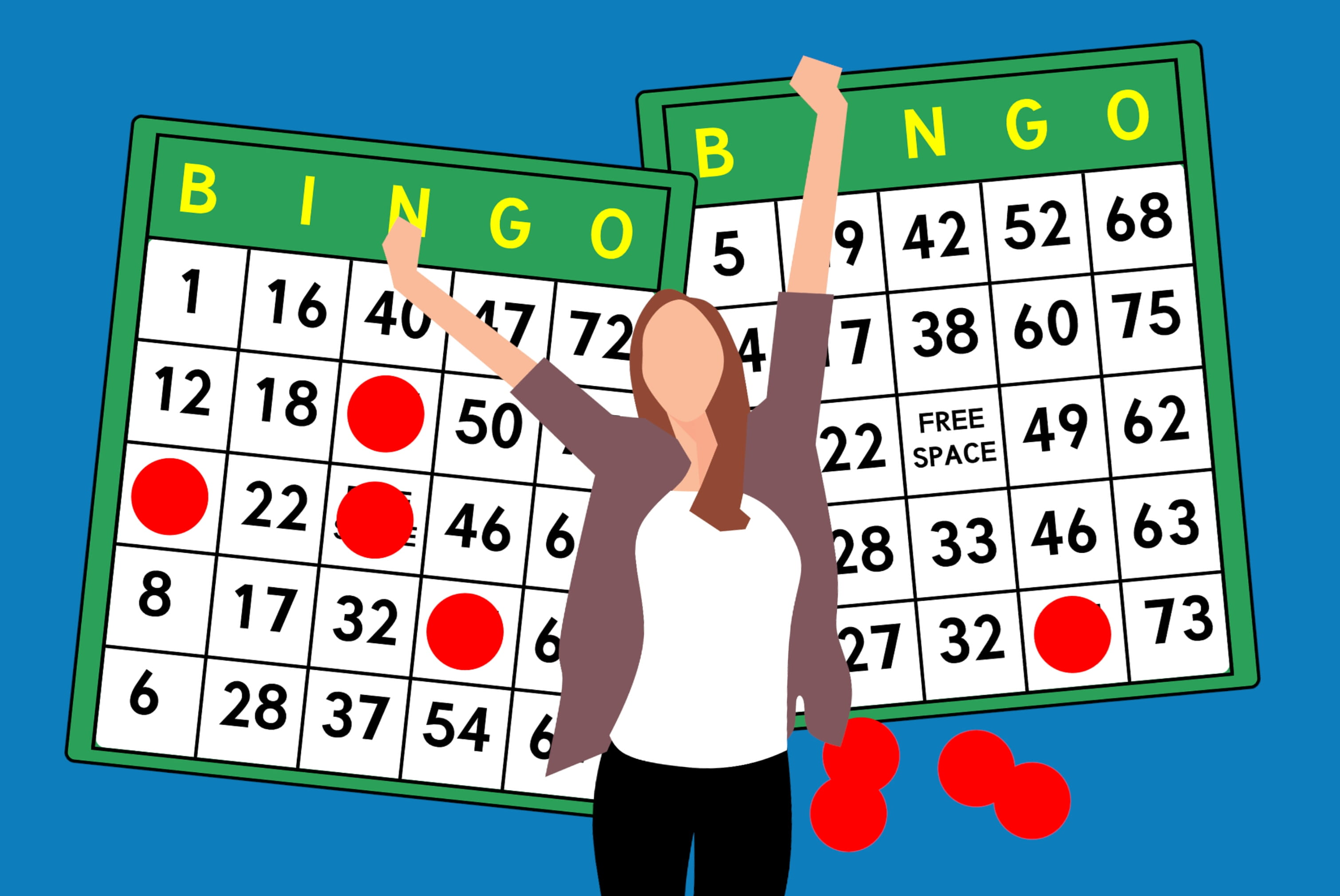 Cartones de bingo con algunos números tachados