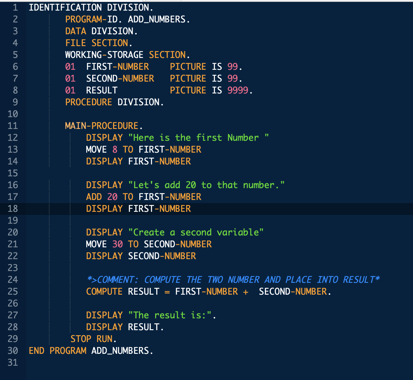 Ejemplo de código en COBOL
