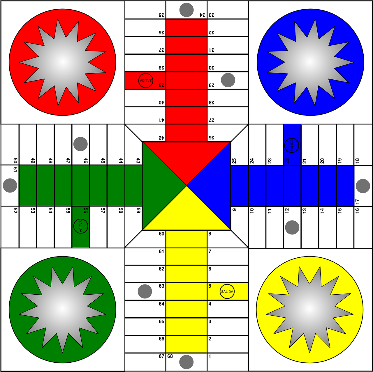 Tablero de parchis para 4 jugadores